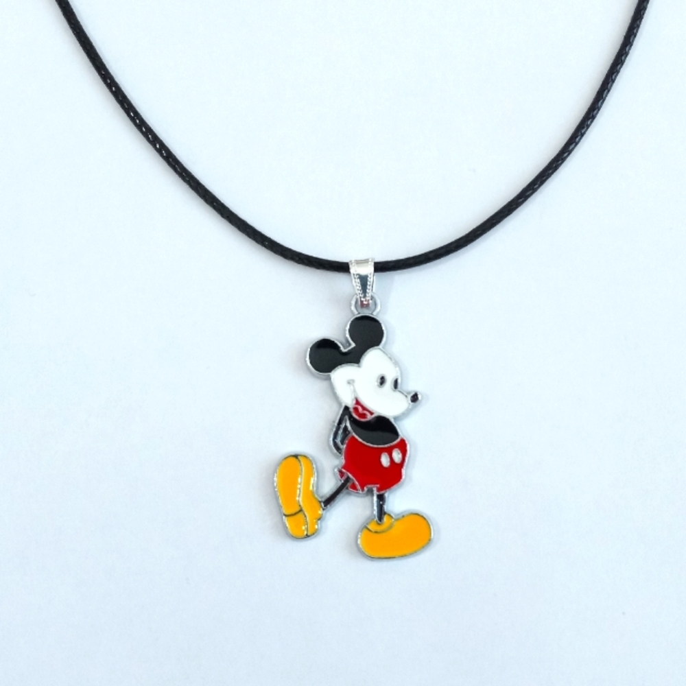 MICKEY MOUSE Silvertone/Enamel Pendant 18" Adjustable Chain Cord Necklace